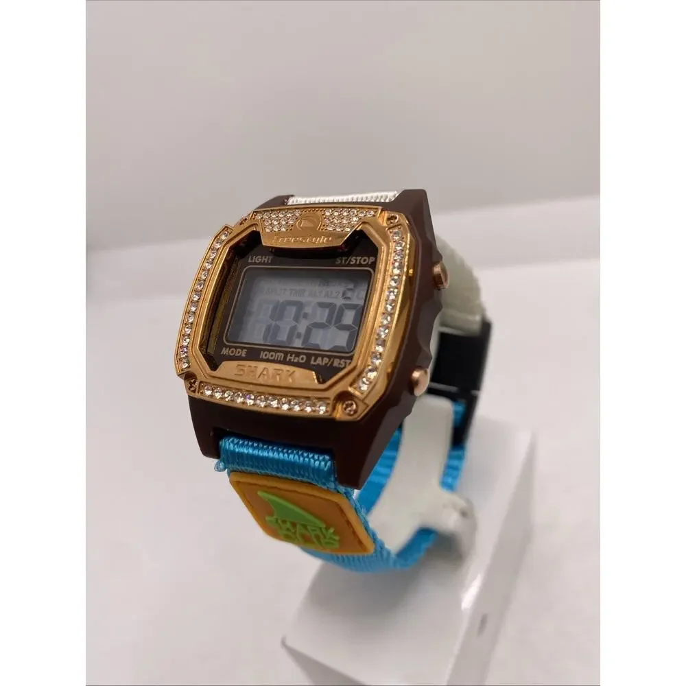 Freestyle Shark Rosegold Rhinestone Shark Clip Band Surfing Watch New Battery
